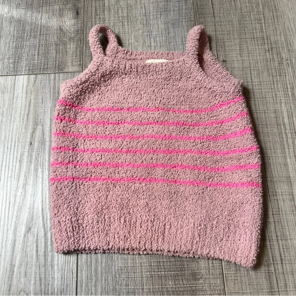 Two-Piece Cozy Soft Camisole Set - Pink & Yellow Stripes (Fuzzy & Comfortable)